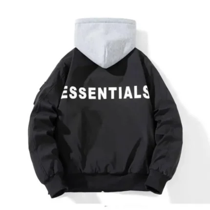 Essential Bomber Hoodie Black Jacket