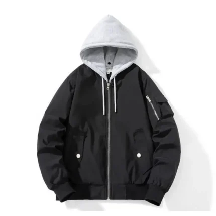 Essential Bomber Hoodie Black Jacket